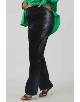 Curve Snakeskin Pu Split Hem Trousers Black