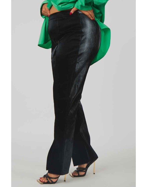Curve Snakeskin Pu Split Hem Trousers Black