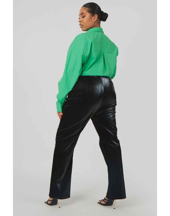 Curve Snakeskin Pu Split Hem Trousers Black