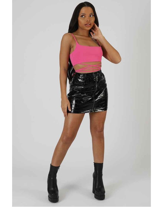 Croc Vinyl High Waisted Skirt Black