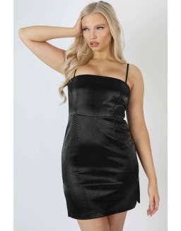 Snakeskin Pu Square Neck Mini Dress Black