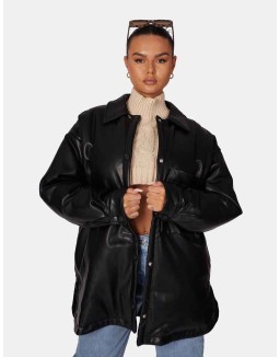 Pu Padded Shacket Black