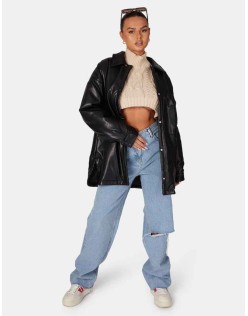 Pu Padded Shacket Black