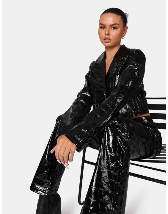 Cropped Croc Vinyl Blazer