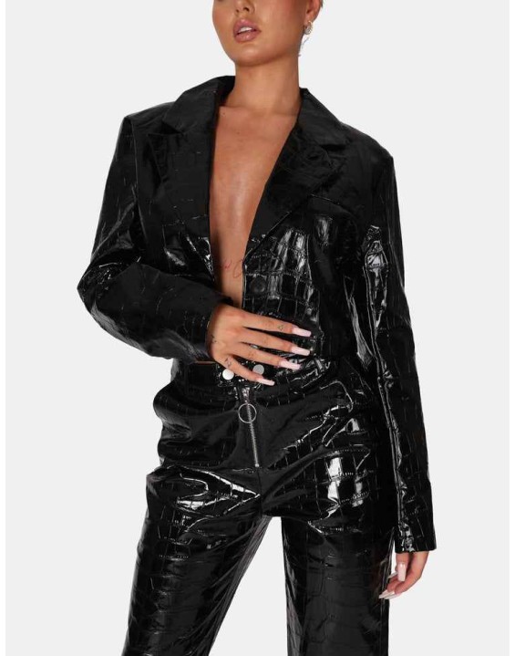 Cropped Croc Vinyl Blazer