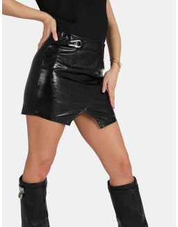 Carabiner Waist Battered Pu Mini Skirt Black