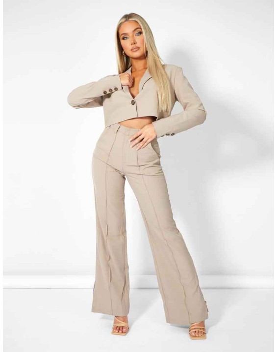 Oversized Boxy Cropped Blazer Stone