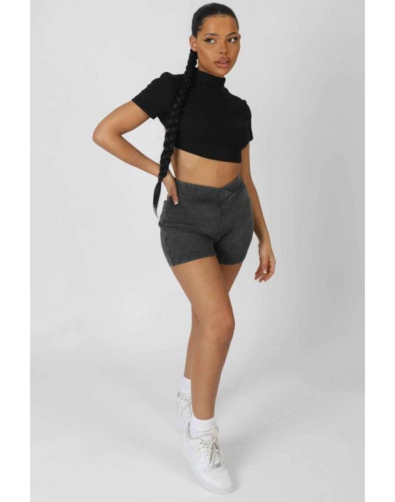 High Neck Tie Back Crop Top Black