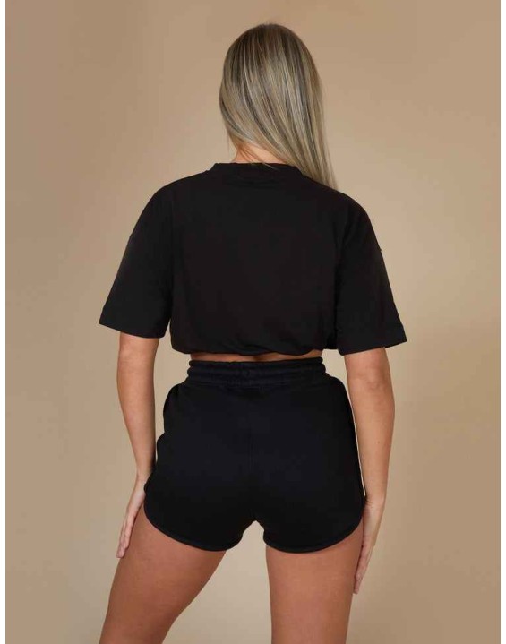 Elasticated Waist Cropped T-Shirt Black