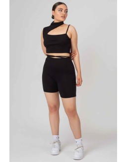 High Neck Cut Out Strappy Bralet Black