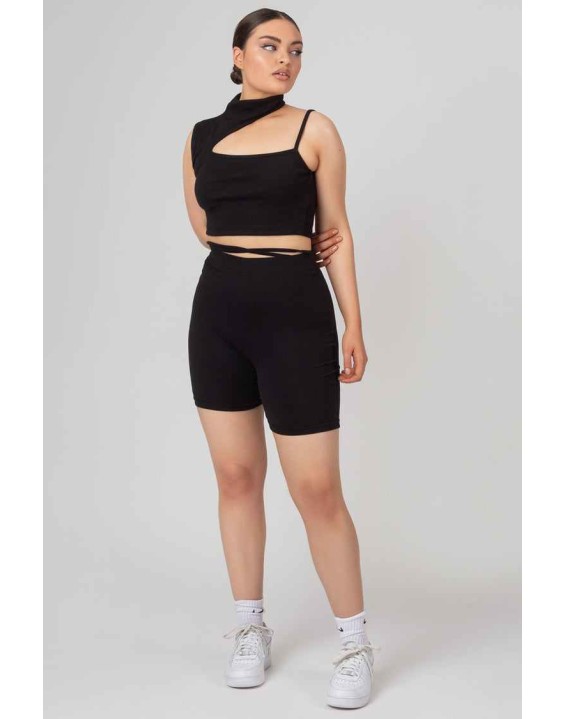 High Neck Cut Out Strappy Bralet Black