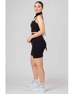 High Neck Cut Out Strappy Bralet Black