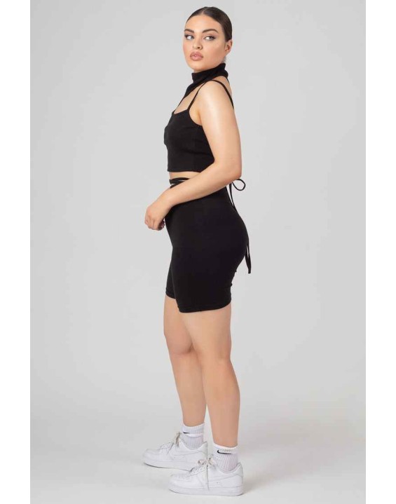 High Neck Cut Out Strappy Bralet Black