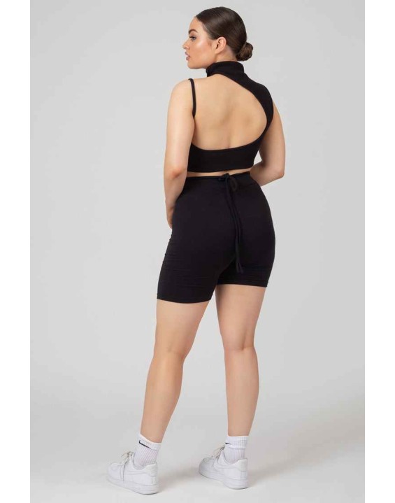 High Neck Cut Out Strappy Bralet Black