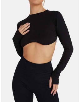 Long Sleeve Underbust Crop Top Black