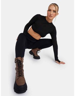 Long Sleeve Underbust Crop Top Black
