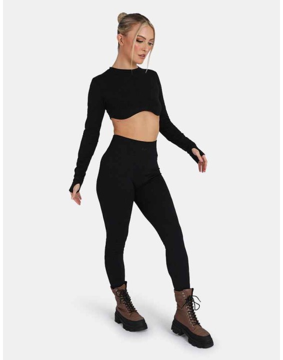 Long Sleeve Underbust Crop Top Black