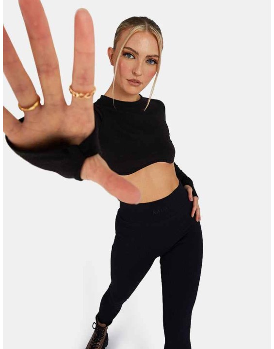 Long Sleeve Underbust Crop Top Black