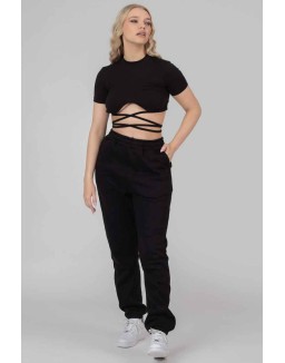 Underbust Detail Strappy Crop Top Black