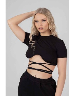 Underbust Detail Strappy Crop Top Black