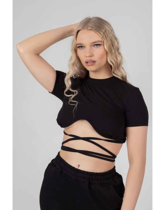 Underbust Detail Strappy Crop Top Black