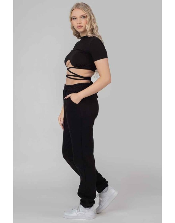 Underbust Detail Strappy Crop Top Black