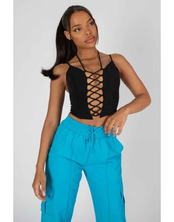 Lace Up Corset Top Black
