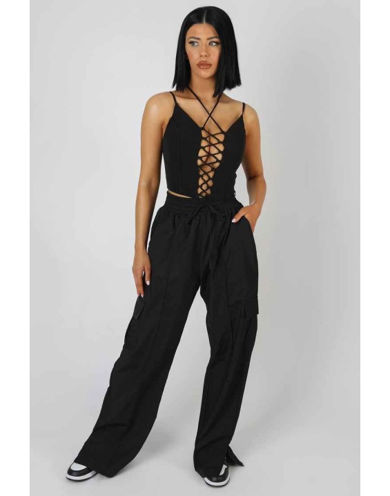 Lace Up Corset Top Black