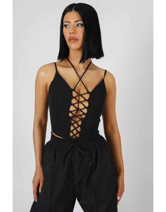 Lace Up Corset Top Black