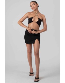 Loop Ruching Chain Strap Bra Top Black