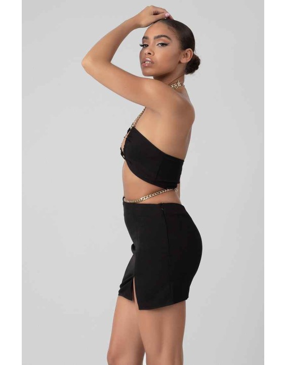 Loop Ruching Chain Strap Bra Top Black