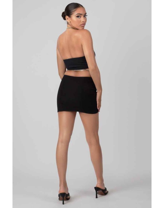 Loop Ruching Chain Strap Bra Top Black