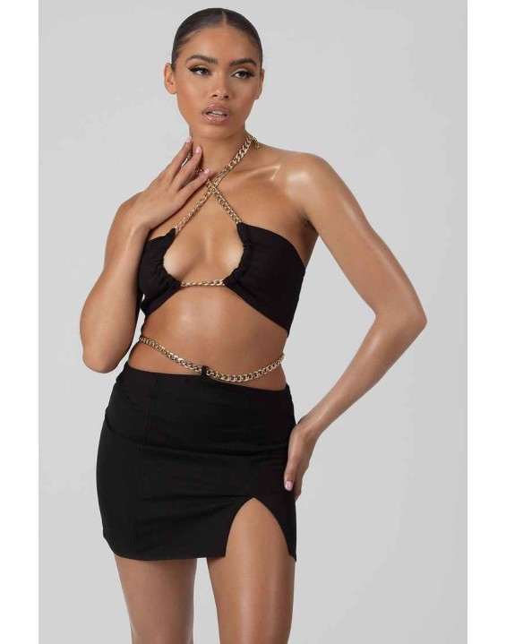 Chain Waist Mini Skirt Black