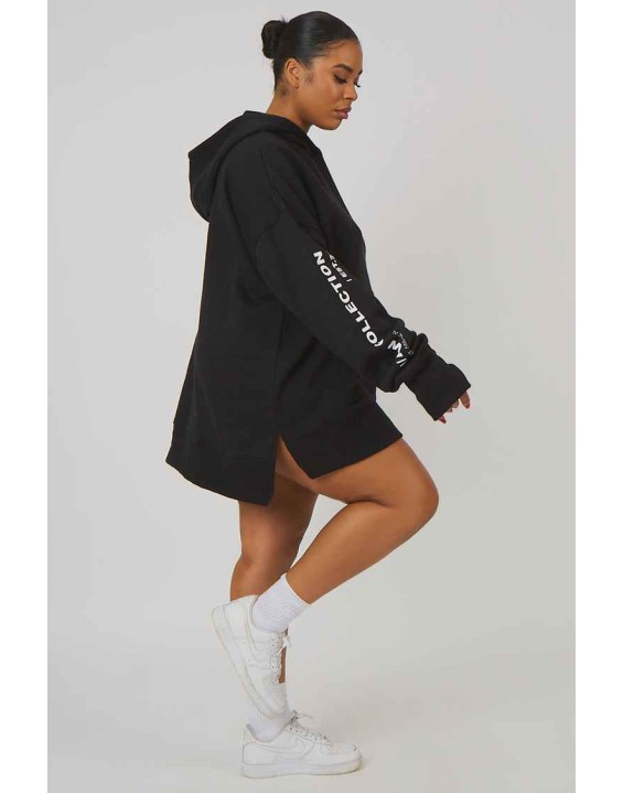 Curve Oversized Text Hoody Black