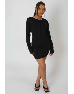 Seam Detail Long Sleeve Mini Dress Black