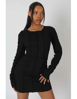 Seam Detail Long Sleeve Mini Dress Black