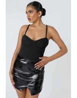 Jersey Strappy Corset Bodysuit Black