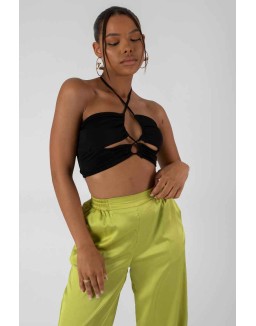 Slinky Loop Ruching Crop Top Black