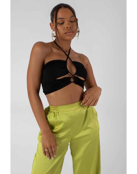 Slinky Loop Ruching Crop Top Black