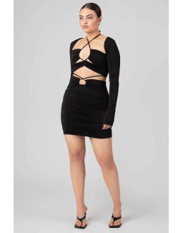 Loop Ruching Midi Skirt Black