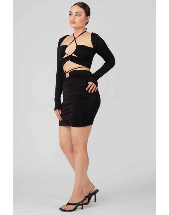 Loop Ruching Midi Skirt Black