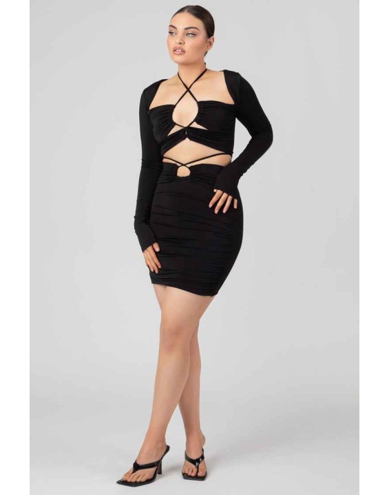 Loop Ruching Midi Skirt Black