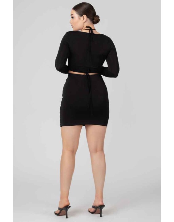 Loop Ruching Midi Skirt Black
