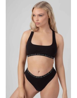 Kaiia Elastic Scoop Neck Bra Black