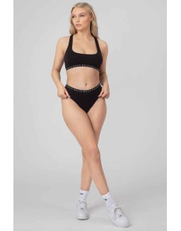 Kaiia Elastic Scoop Neck Bra Black