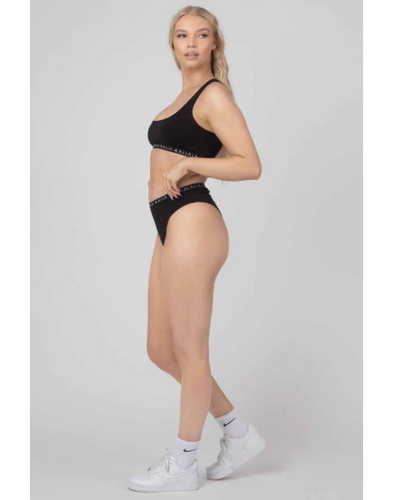 Kaiia Elastic Scoop Neck Bra Black