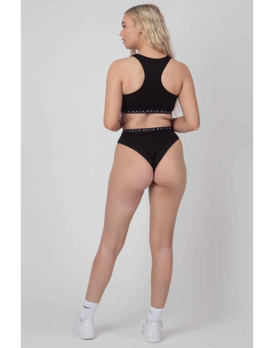 Kaiia Elastic Scoop Neck Bra Black