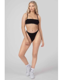Kaiia Elastic Rib Strappy Back Bra Black