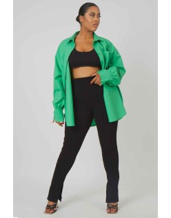 Curve Split Hem Ribbed Leggings Black