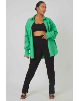 Curve Split Hem Ribbed Leggings Black
